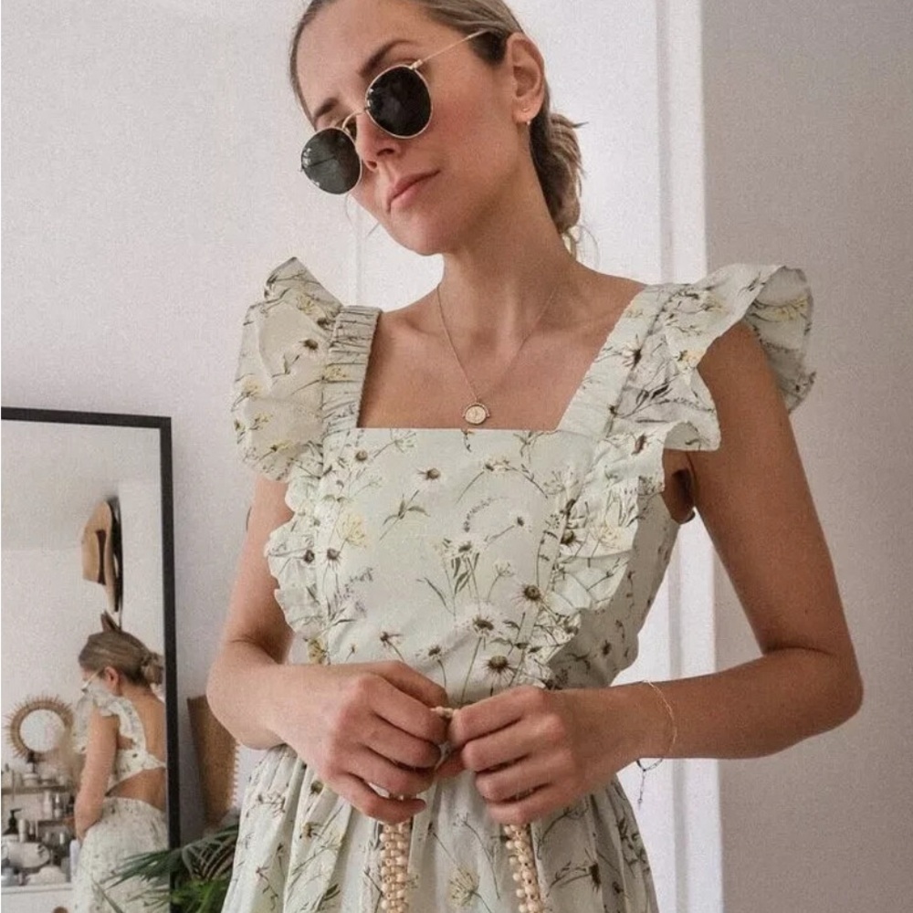 H&M Wildflower Meadow Collection Ruffle Cotton Green Floral